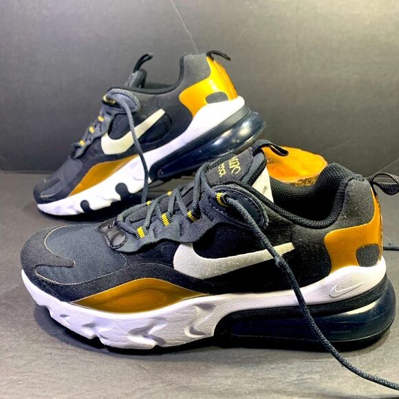 Nike Air Max 270 React Sneakers Black Gold Shoe Size 8 Womens or Youth 6.5 - Picture 2 of 11